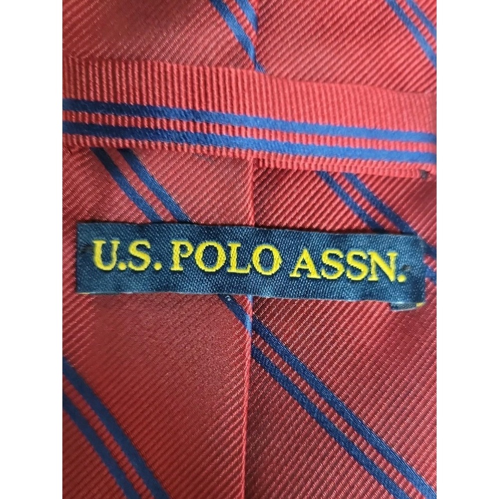 Polo Association 100% Repp Silk Necktie Red Navy Diagonal Striped EUC 58" Long - Picture 4 of 5